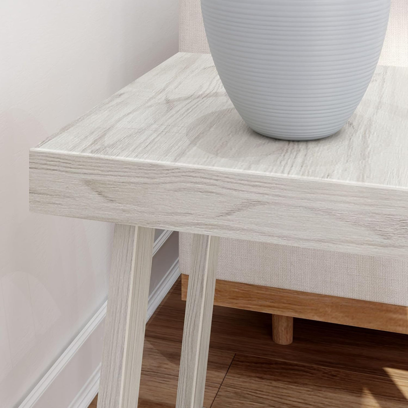 Classic White Wood Nightstand with Open Shelf – 20" Square Design