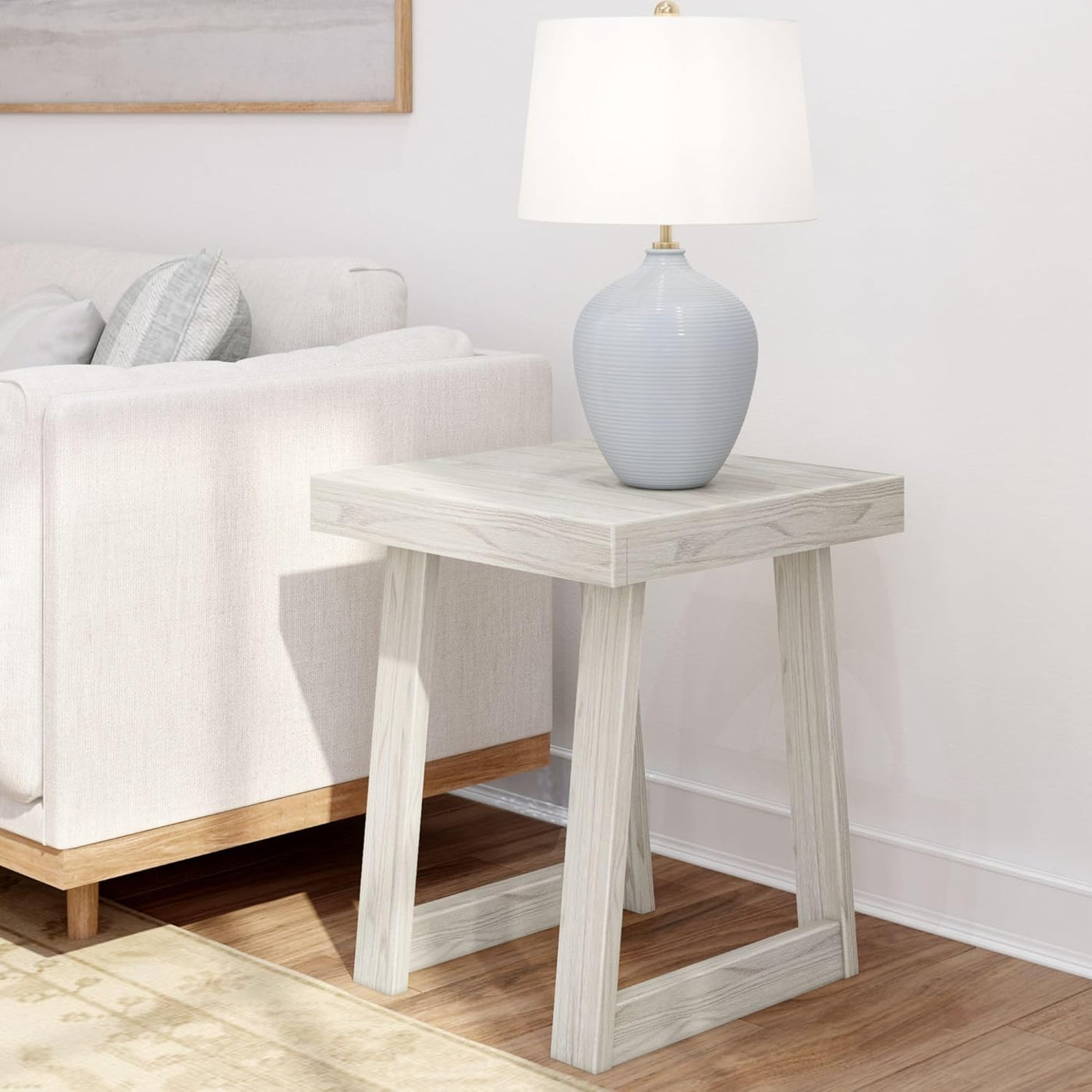 Classic White Wood Nightstand with Open Shelf – 20" Square Design