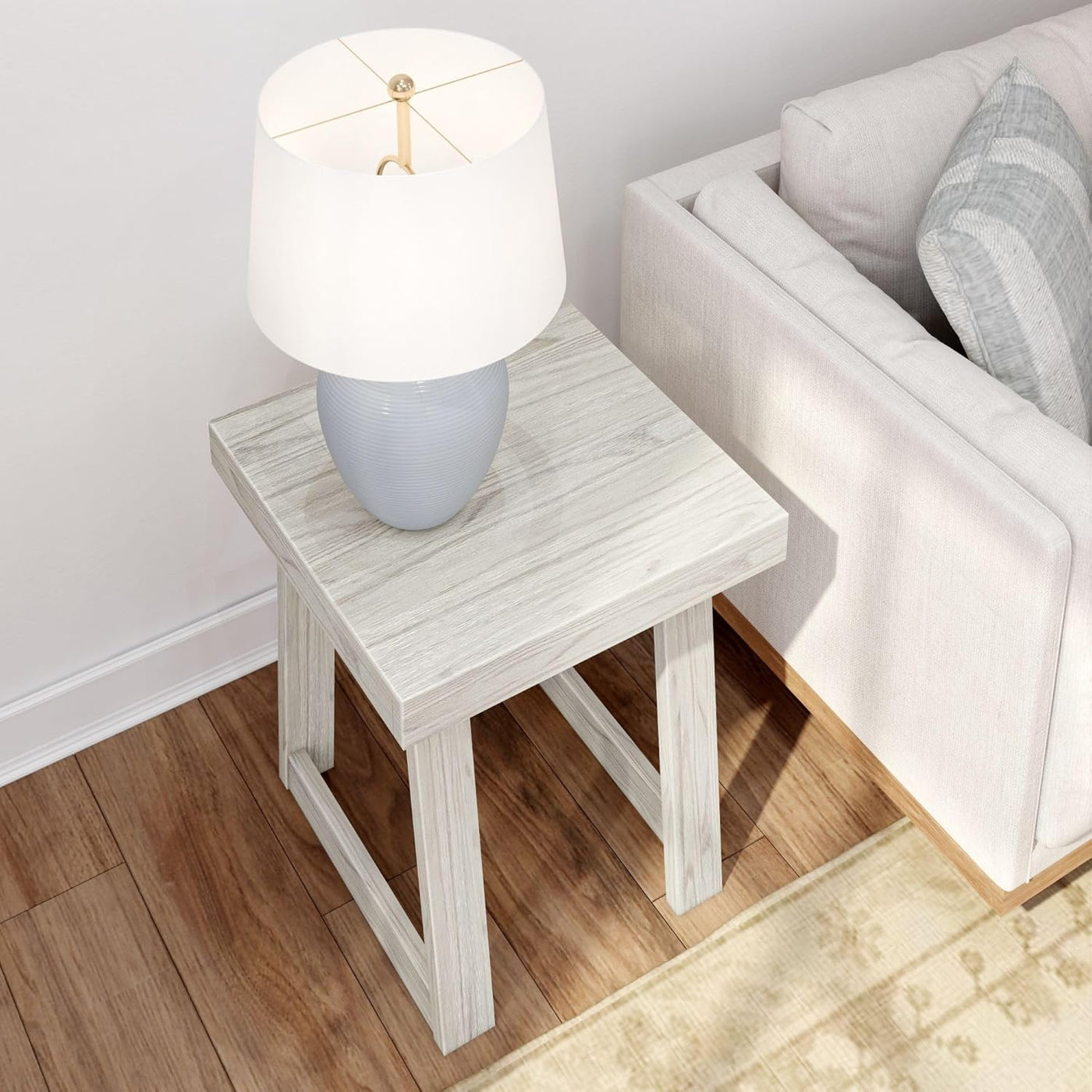 Classic White Wood Nightstand with Open Shelf – 20" Square Design